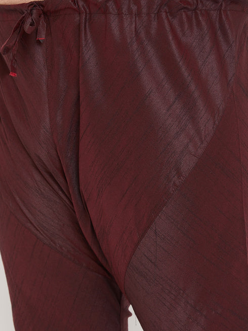 Vastramay Men's Plus Size Wine Silk Blend Kurta Pyjama Set